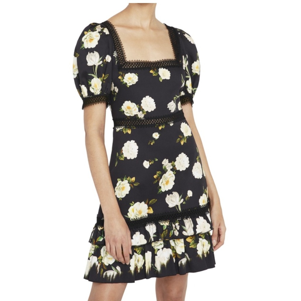 Alice + Olivia Wylie Floral Mini Dress Womens 6 NWT Lace Puff Sleeve Cottagecore